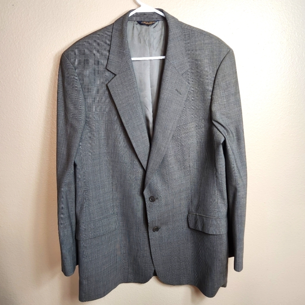 Brooks Brothers Mens Brooksease Wool Gray Glen Plaid 2 Button Blazer-Size 44L
